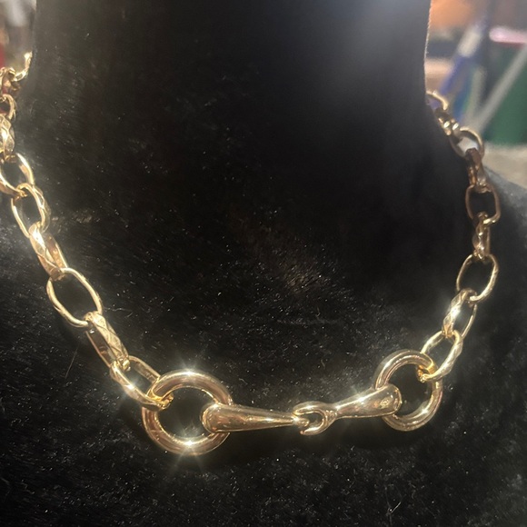 KB snaffle bit necklace gold tone equestrian style jewelry elegant statement - Picture 2 of 7